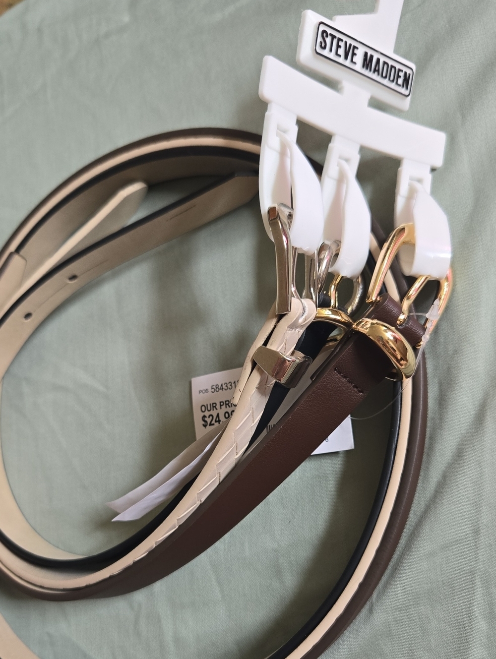 Steve Madden Brown and Cream Slim Belt Trio